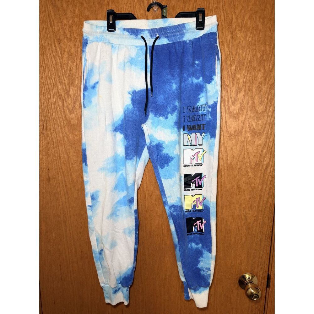 MTV Women's Tie Dye Joggers Blue White Drawstring Size L